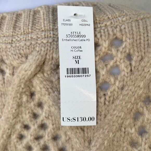 NWT WHBM white house black market cable knit embellished sweater M - Picture 7 of 14